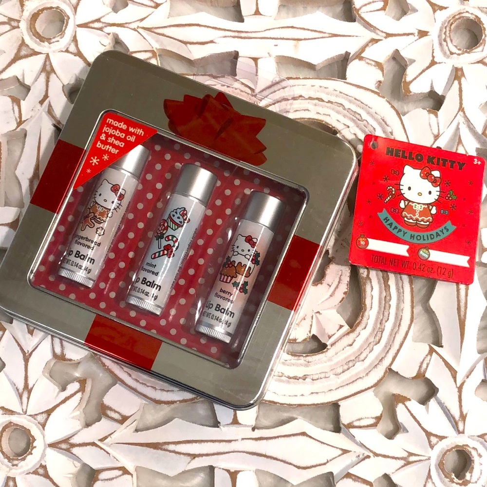 Sanrio HELLO KITTY Christmas Holiday Lip Balm Trip Stocking Stuffer Gift Set
